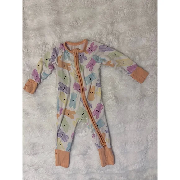 River Babe Threads Bamboo Bunny Zipper Sleeper Pajamas 3–6 Months Easter Spring - Picture 1 of 3
